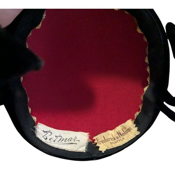 Vintage Black Velvet Hat With Bows Betmar For Frederick & Nelson Seattle - Picture 8 of 11